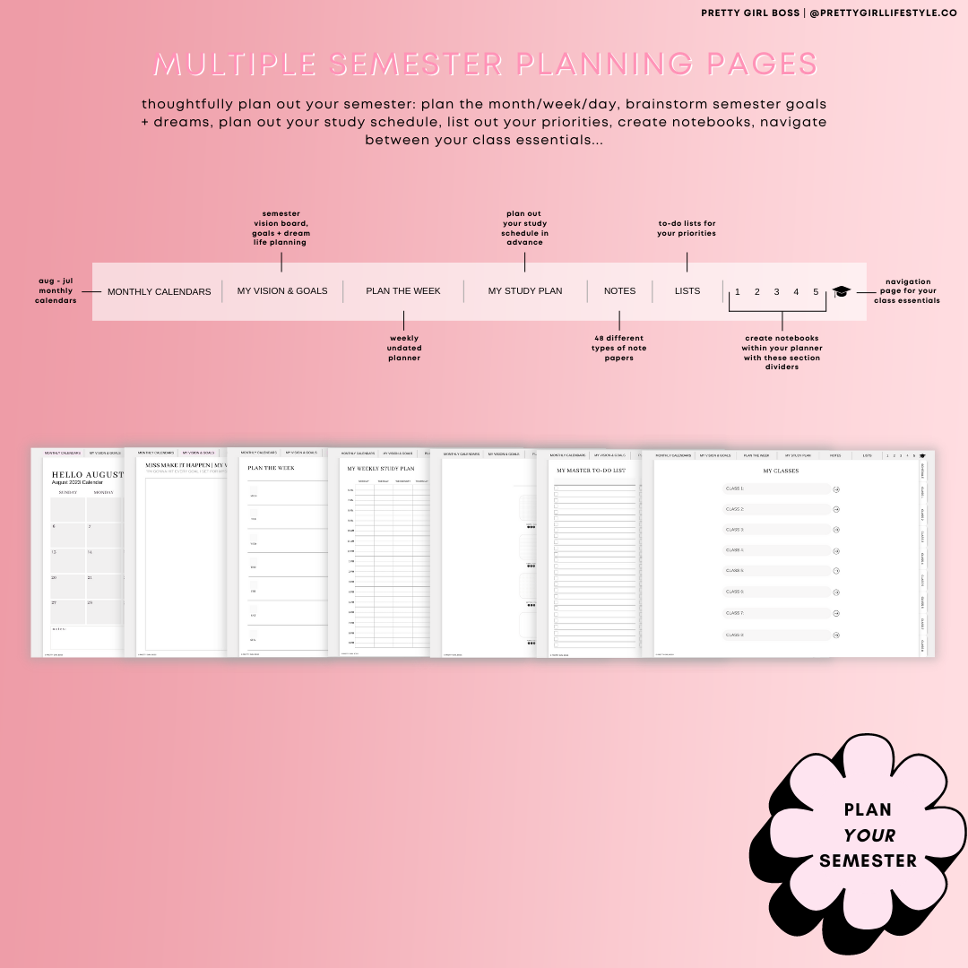 2023-24 Landscape Student Academic Planner-Pink