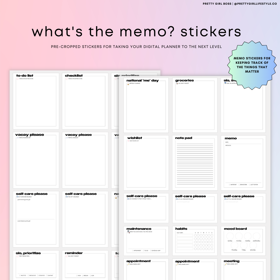 PGB What's The Memo? Sticker Set in Minimal Tones